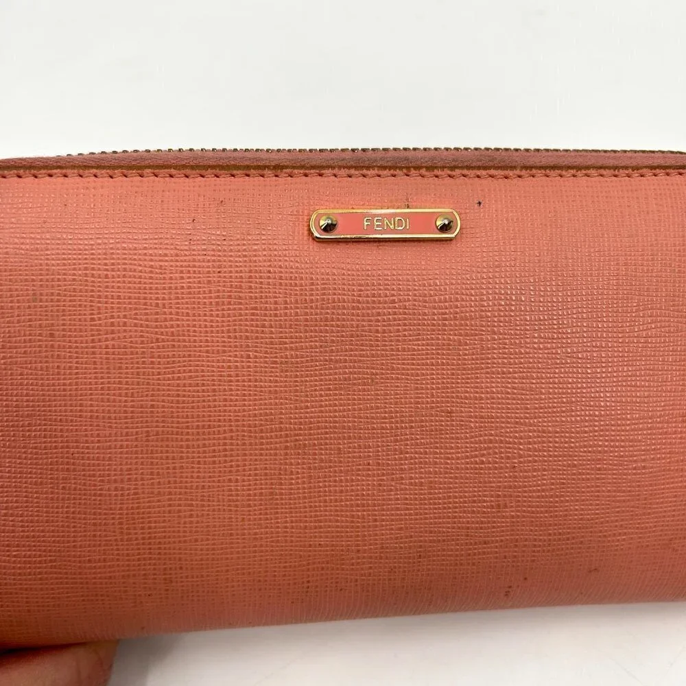 FENDI Light Barbie Pink Leather Full Zip Luxury Designer Long Wallet